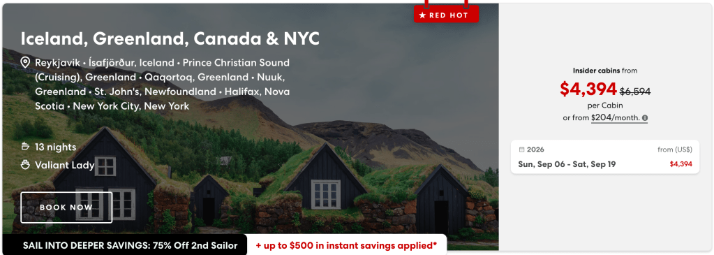 13 nightsValiant Lady
Iceland, Greenland, Canada & NYC